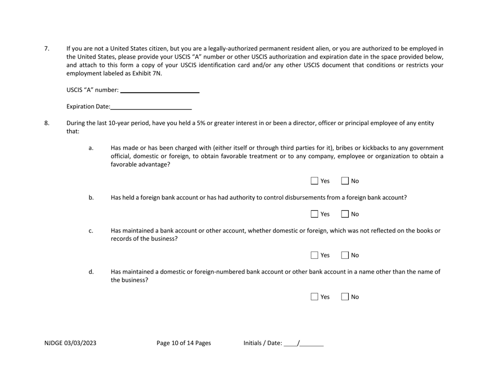 New Jersey Supplemental Form to the Multi-Jurisdictional Personal History Disclosure Form - Casino Qualifiers / Casino Key Employee Qualifiers - New Jersey, Page 11