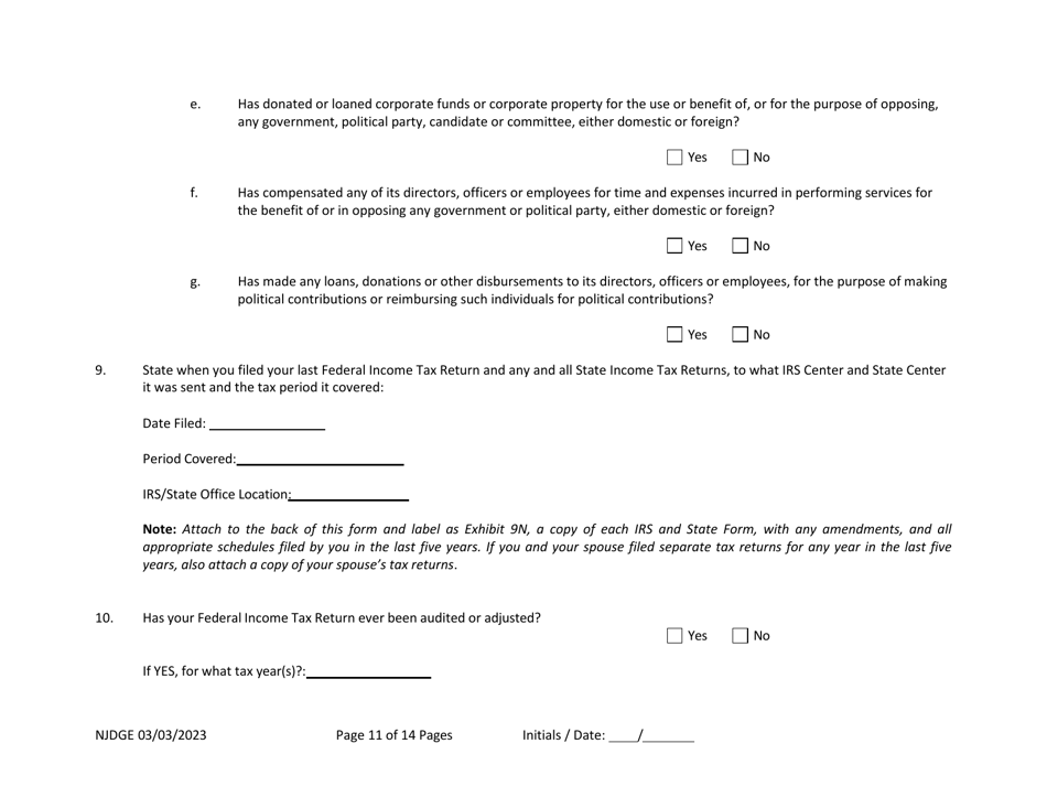 New Jersey Supplemental Form to the Multi-Jurisdictional Personal History Disclosure Form - Casino Qualifiers / Casino Key Employee Qualifiers - New Jersey, Page 12