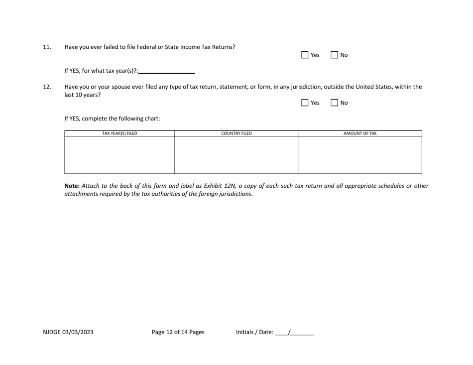 New Jersey Supplemental Form to the Multi-Jurisdictional Personal History Disclosure Form - Casino Qualifiers / Casino Key Employee Qualifiers - New Jersey, Page 13