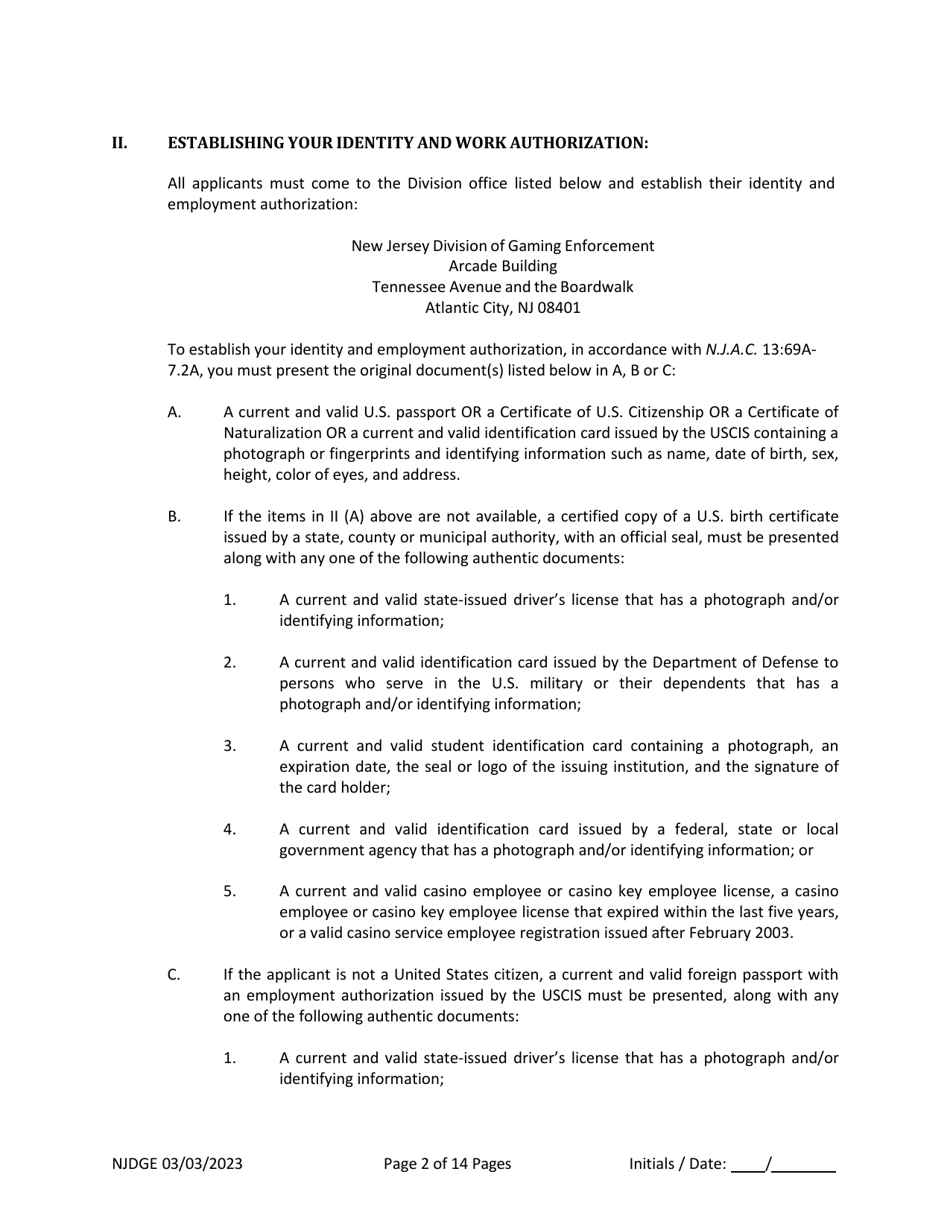New Jersey Supplemental Form to the Multi-Jurisdictional Personal History Disclosure Form - Casino Qualifiers / Casino Key Employee Qualifiers - New Jersey, Page 3
