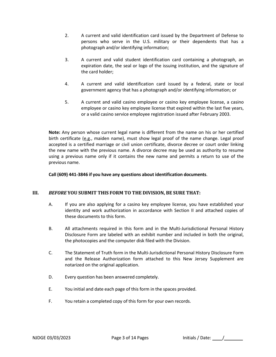 New Jersey Supplemental Form to the Multi-Jurisdictional Personal History Disclosure Form - Casino Qualifiers / Casino Key Employee Qualifiers - New Jersey, Page 4