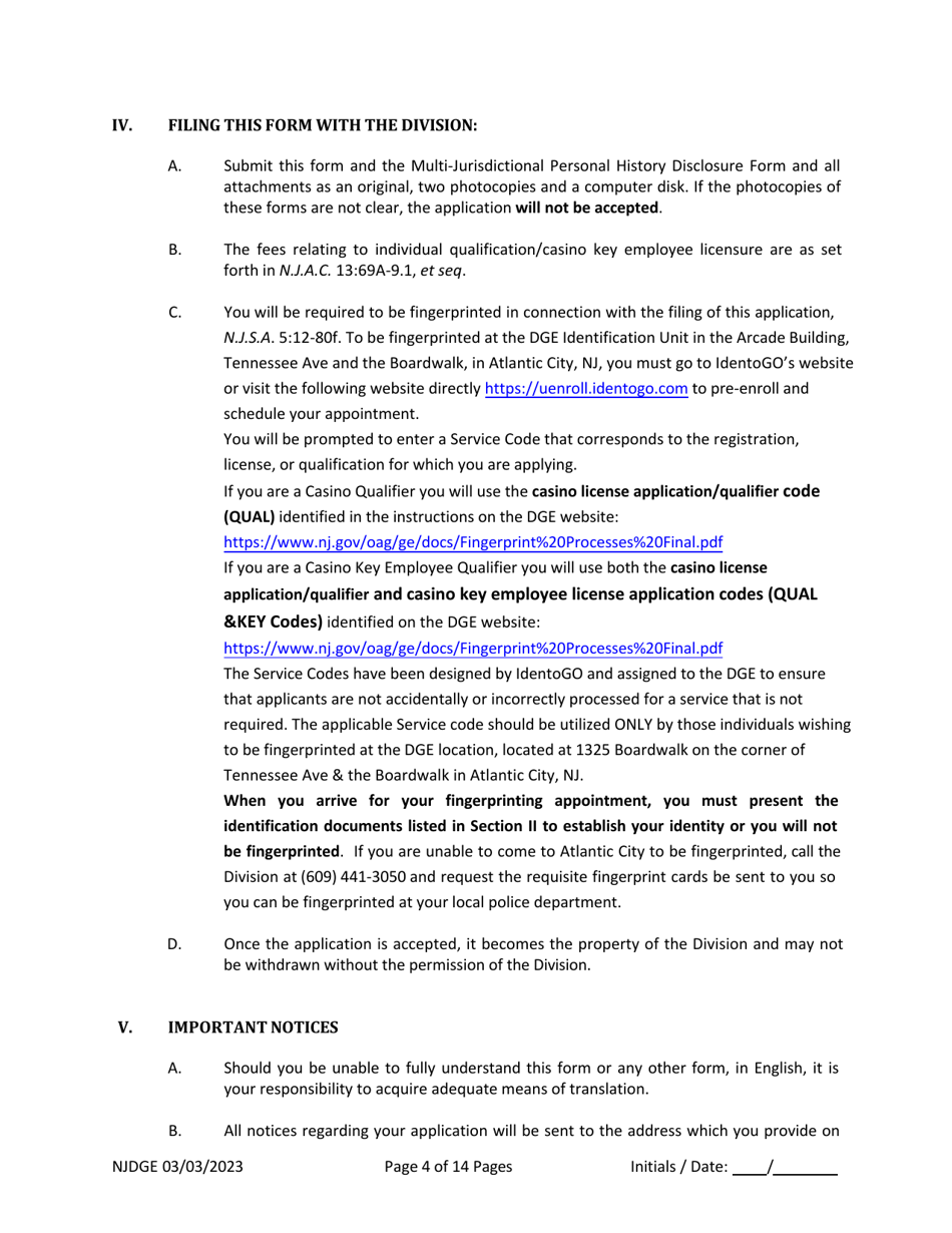 New Jersey Supplemental Form to the Multi-Jurisdictional Personal History Disclosure Form - Casino Qualifiers / Casino Key Employee Qualifiers - New Jersey, Page 5