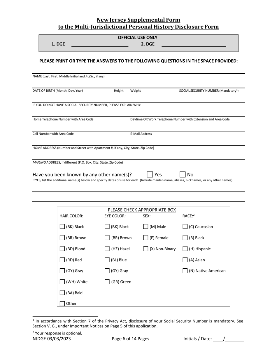 New Jersey Supplemental Form to the Multi-Jurisdictional Personal History Disclosure Form - Casino Qualifiers / Casino Key Employee Qualifiers - New Jersey, Page 7