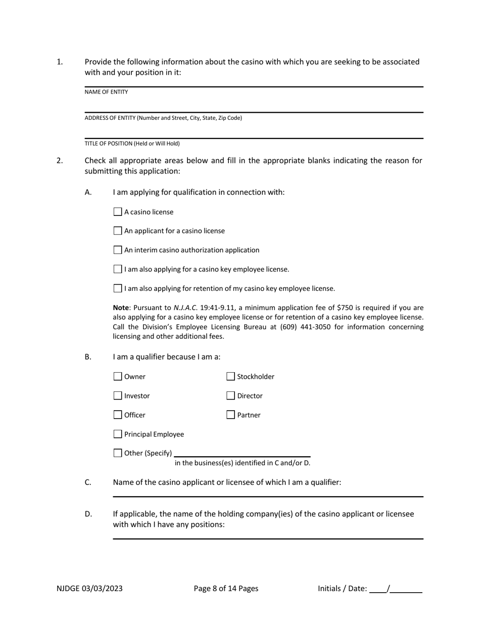 New Jersey Supplemental Form to the Multi-Jurisdictional Personal History Disclosure Form - Casino Qualifiers / Casino Key Employee Qualifiers - New Jersey, Page 9