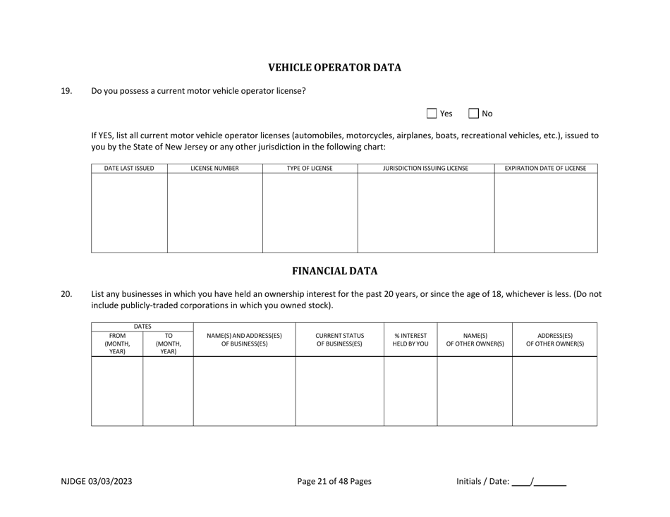 Form 1 Personal History Disclosure Form - Casino Qualifiers - New Jersey, Page 22