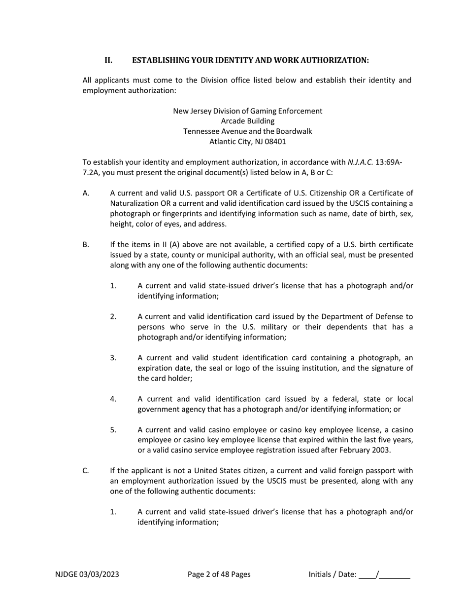 Form 1 Personal History Disclosure Form - Casino Qualifiers - New Jersey, Page 3