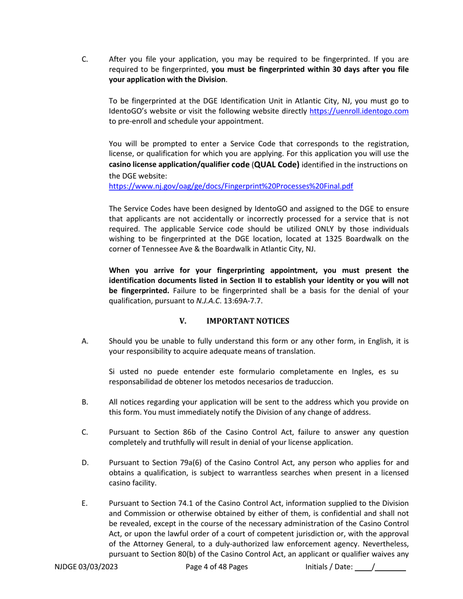Form 1 Personal History Disclosure Form - Casino Qualifiers - New Jersey, Page 5