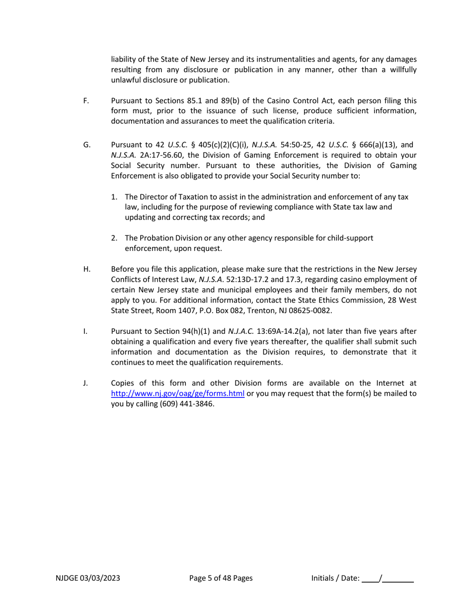 Form 1 Personal History Disclosure Form - Casino Qualifiers - New Jersey, Page 6