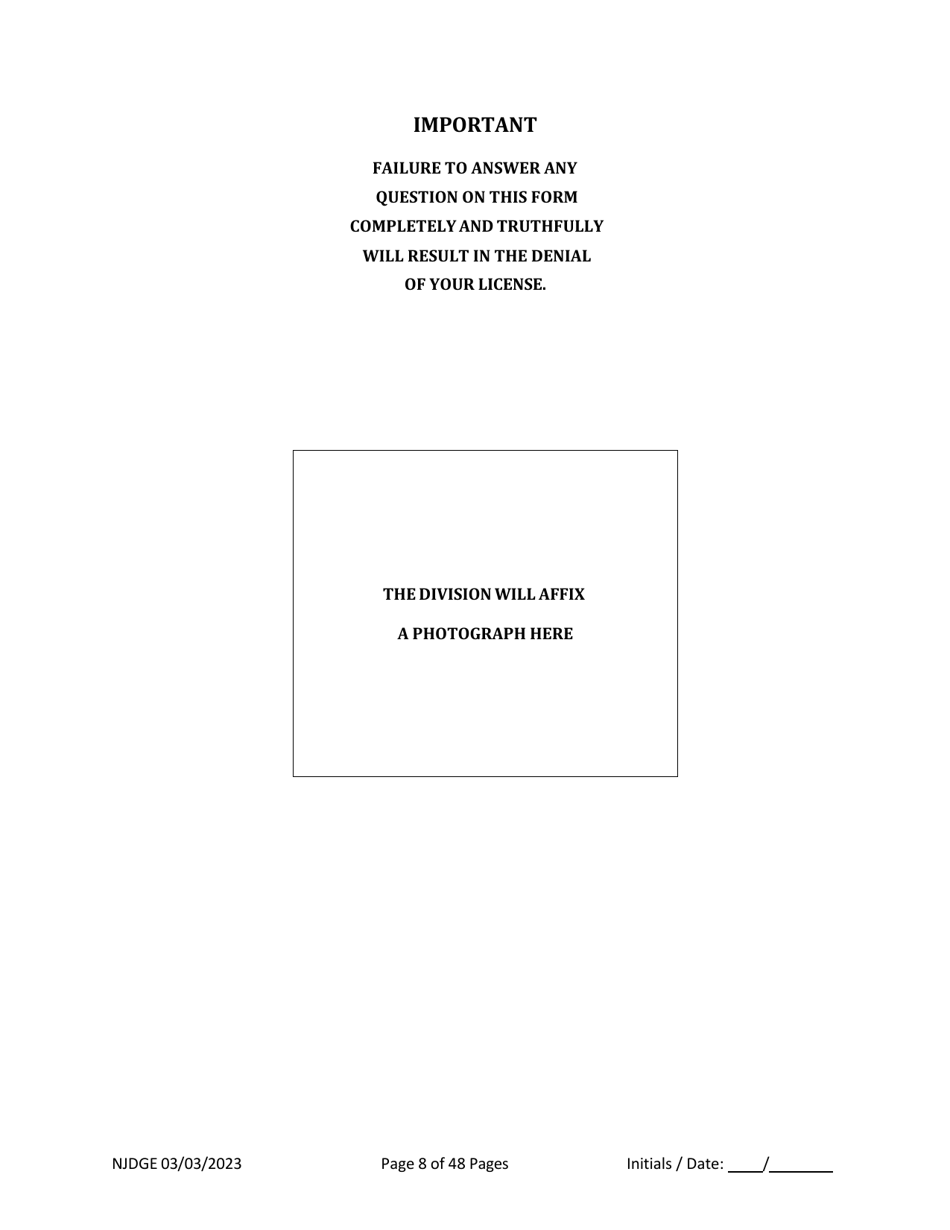 Form 1 Personal History Disclosure Form - Casino Qualifiers - New Jersey, Page 9