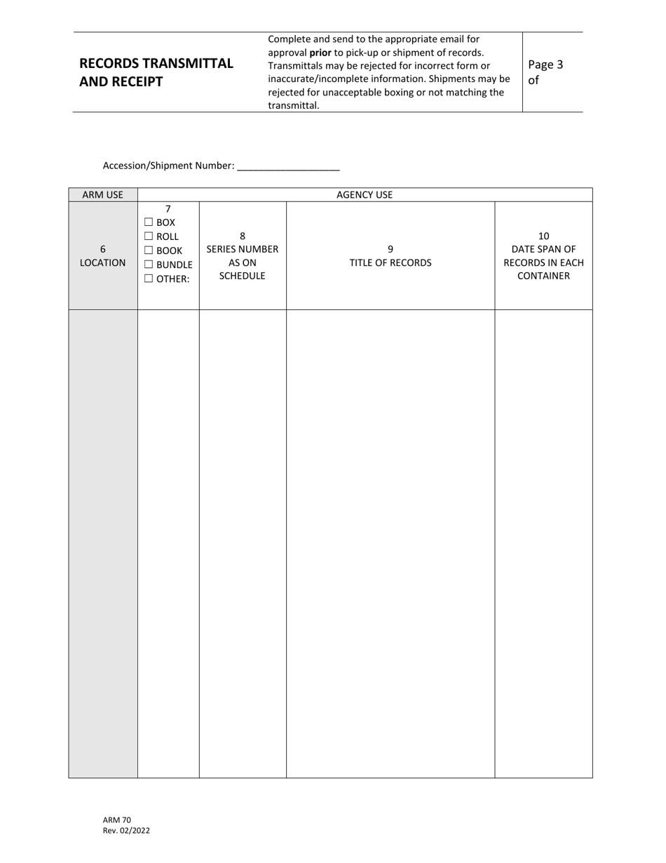 Form ARM70 Records Transmittal and Receipt - Kentucky, Page 3