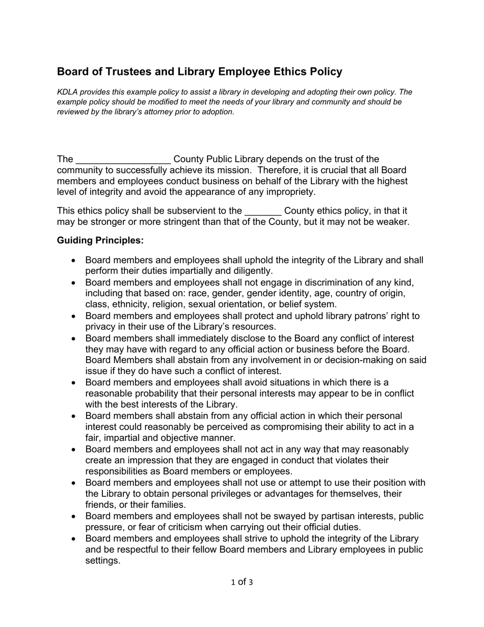 Board of Trustees and Library Employee Ethics Policy - Kentucky, Page 1