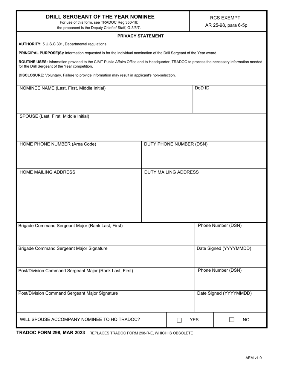 Tradoc Form 298 Fill Out Sign Online And Download Fillable Pdf