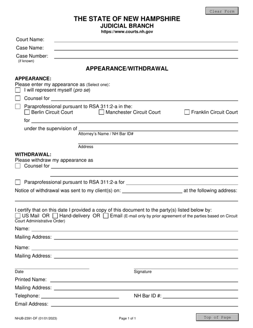 Form NHJB-2391-DF Appearance/Withdrawal - New Hampshire