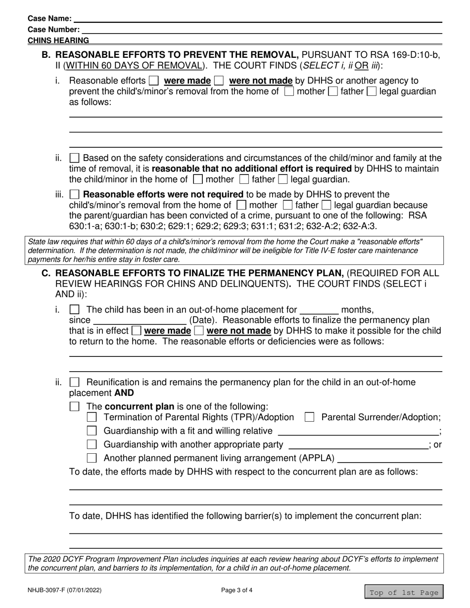 Form NHJB-3097-F Chins Hearing Review / Permanency / Violation of Conditional Release - New Hampshire, Page 3