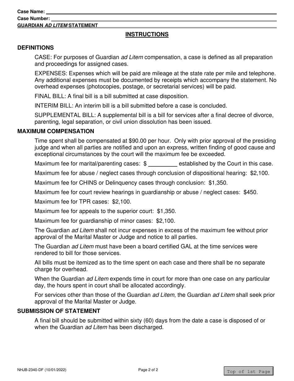 Form NHJB-2340-DF Guardian Ad Litem Statement - New Hampshire, Page 2