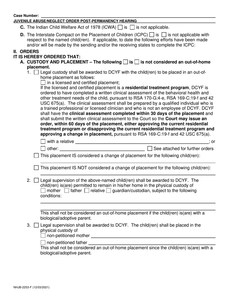 Form NHJB-2253-F Juvenile Abuse / Neglect Order Post-permanency Hearing - New Hampshire, Page 3