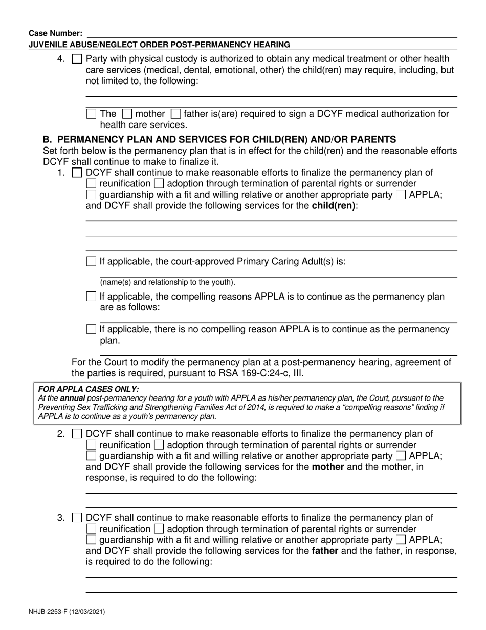 Form NHJB-2253-F Juvenile Abuse / Neglect Order Post-permanency Hearing - New Hampshire, Page 4