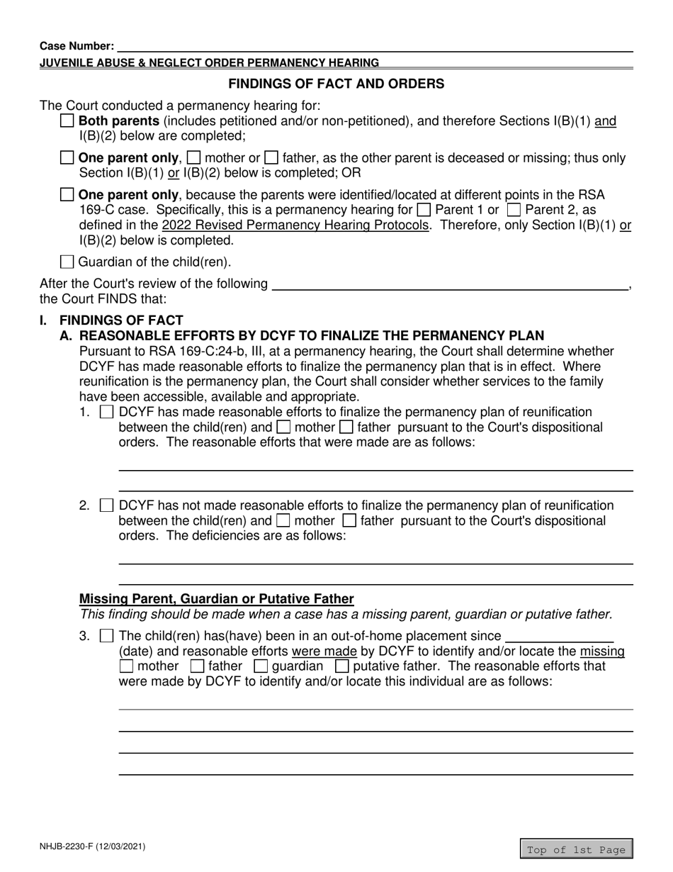 Form NHJB-2230-F Juvenile Abuse / Neglect Order - New Hampshire, Page 2