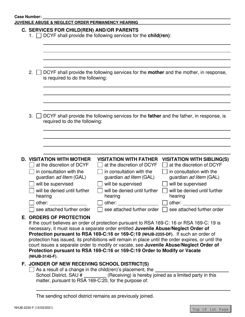 Form NHJB-2230-F Juvenile Abuse / Neglect Order - New Hampshire, Page 9