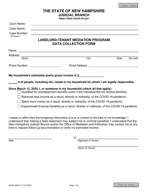 Form NHJB-3209-D Landlord-Tenant Mediation Program Data Collection Form - New Hampshire