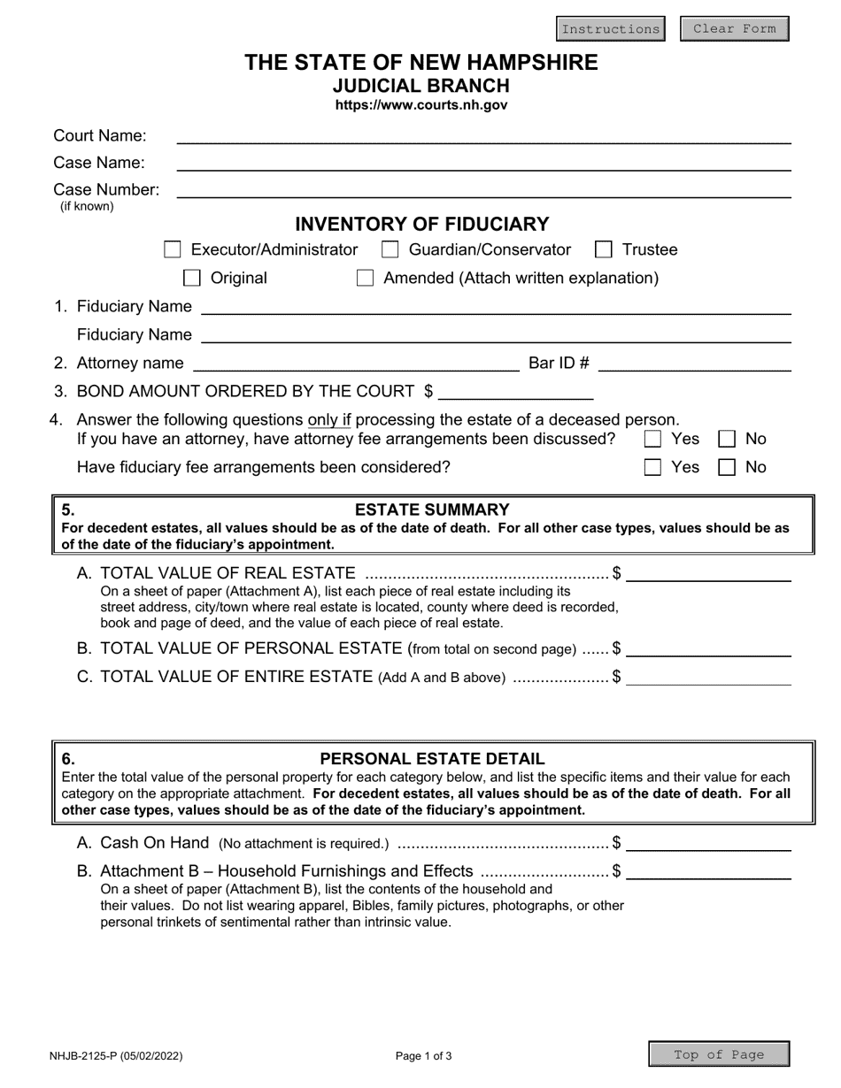 Form NHJB-2125-P Inventory of Fiduciary - New Hampshire, Page 1
