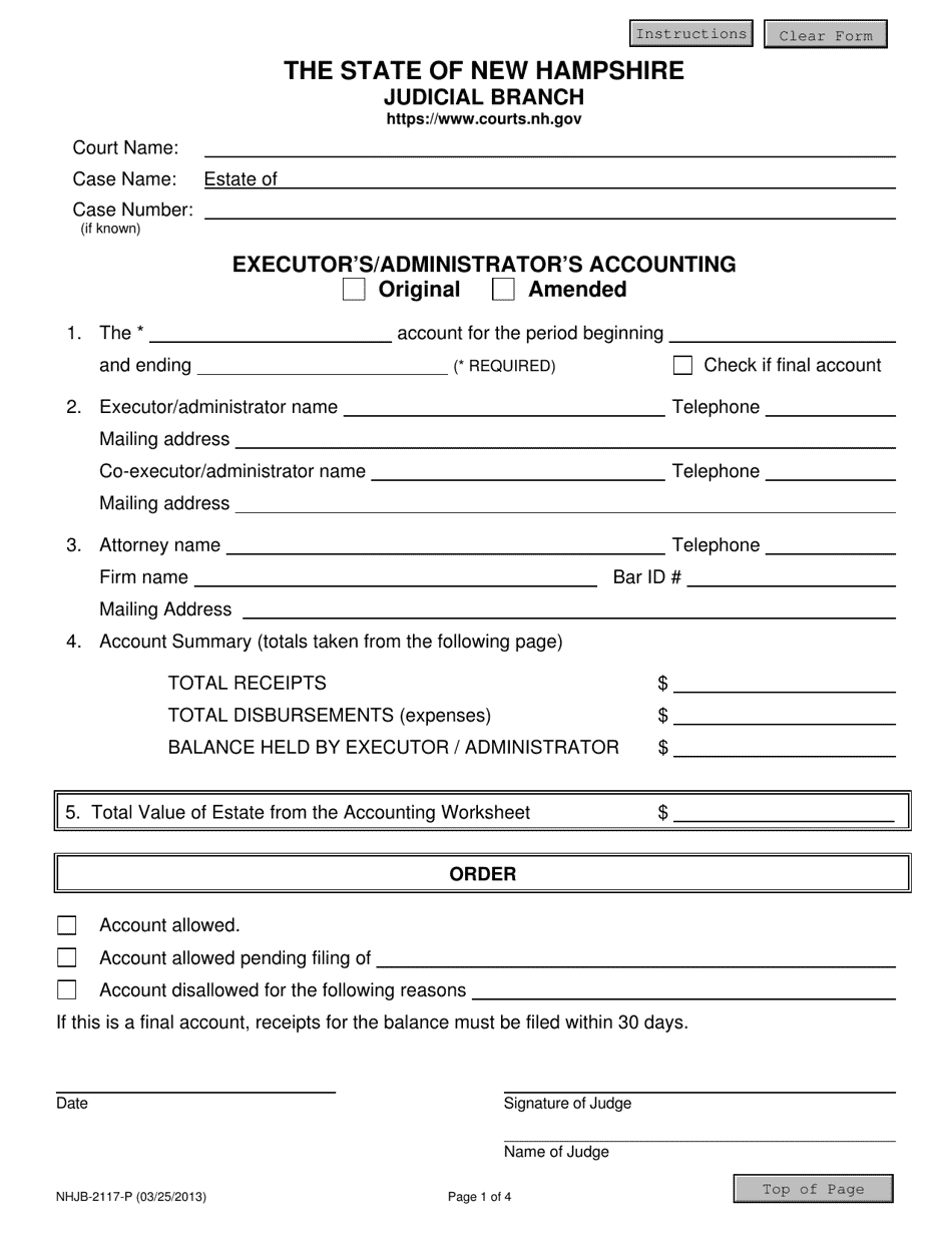 Form NHJB-2117-P Executors / Administrators Accounting - New Hampshire, Page 1