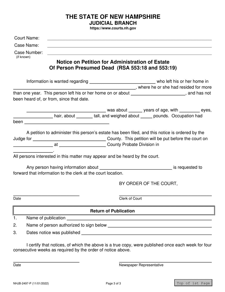 Form NHJB-2497-P Petition for Administration of Estate of Person Presumed Dead (Rsa 553:18 and 553:19) - New Hampshire, Page 3