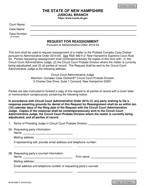 Form NHJB-2883-P Request for Reassignment - New Hampshire