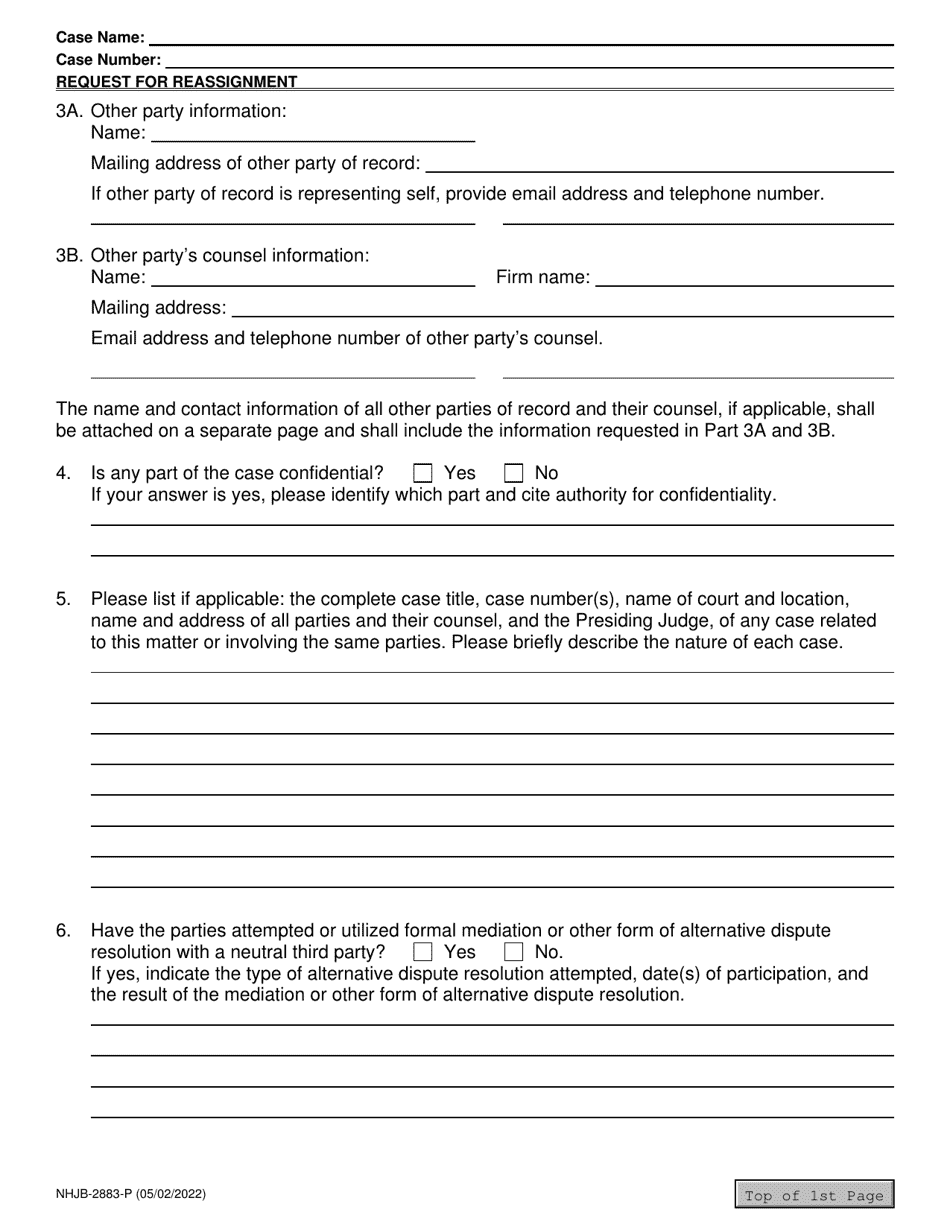 Form NHJB-2883-P Request for Reassignment - New Hampshire, Page 2