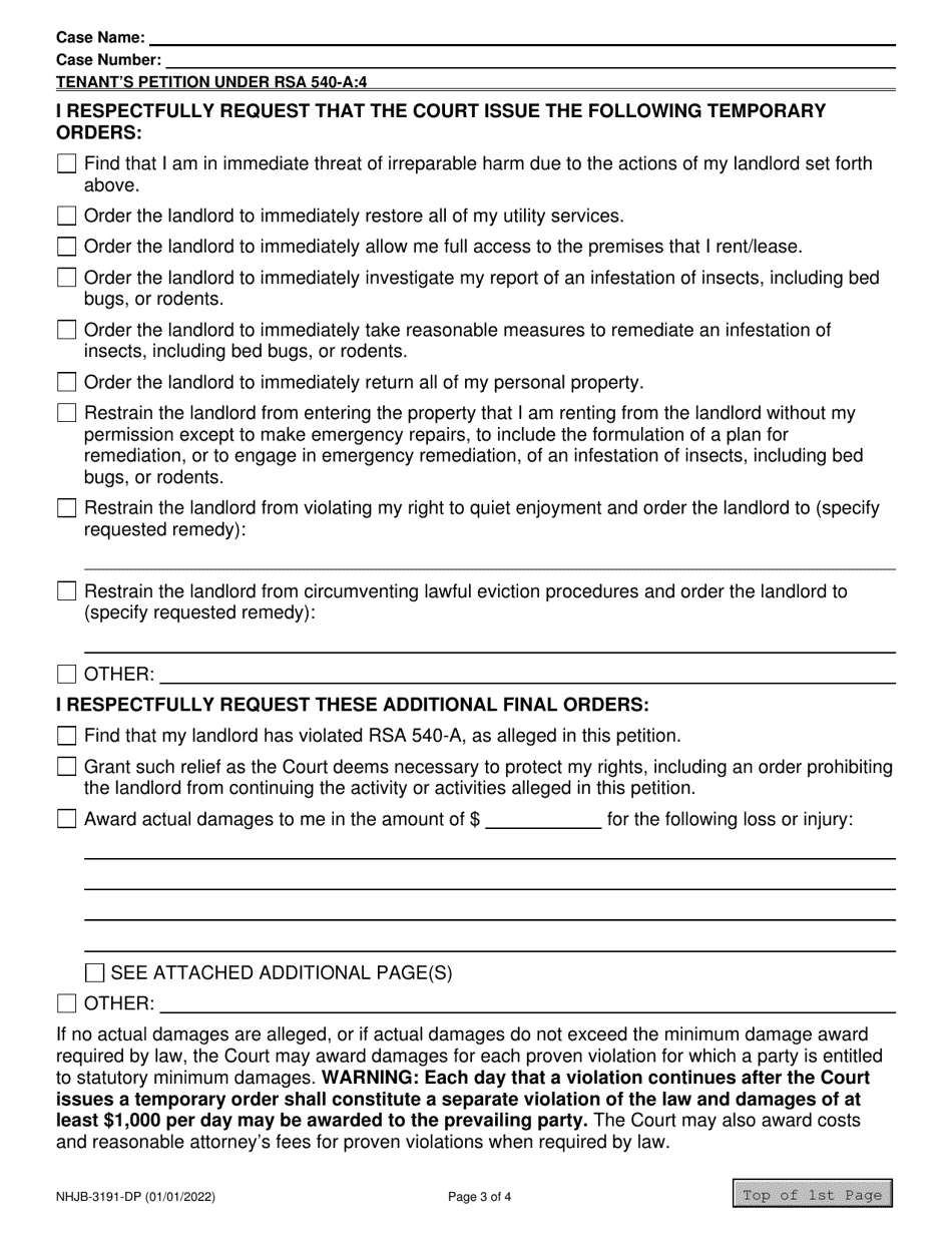 Form NHJB-3191-DP Tenants Petition Under Rsa 540-a:4 - New Hampshire, Page 3
