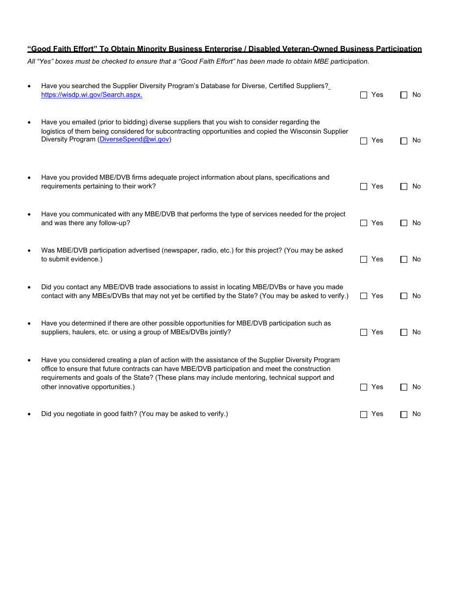 Form A (DOA-4266) Affidavit of Compliance - Minority Business Enterprise (Mbe) / Disabled Veteran-Owned Business (Dvb) Provisions - Wisconsin, Page 2