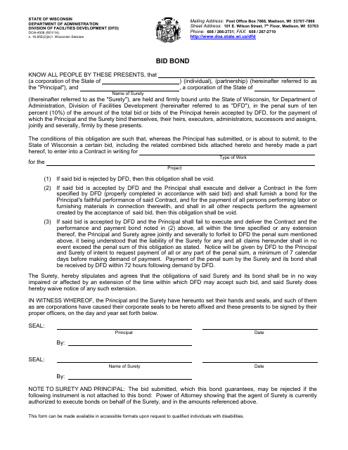 Form DOA-4506 Bid Bond - Wisconsin