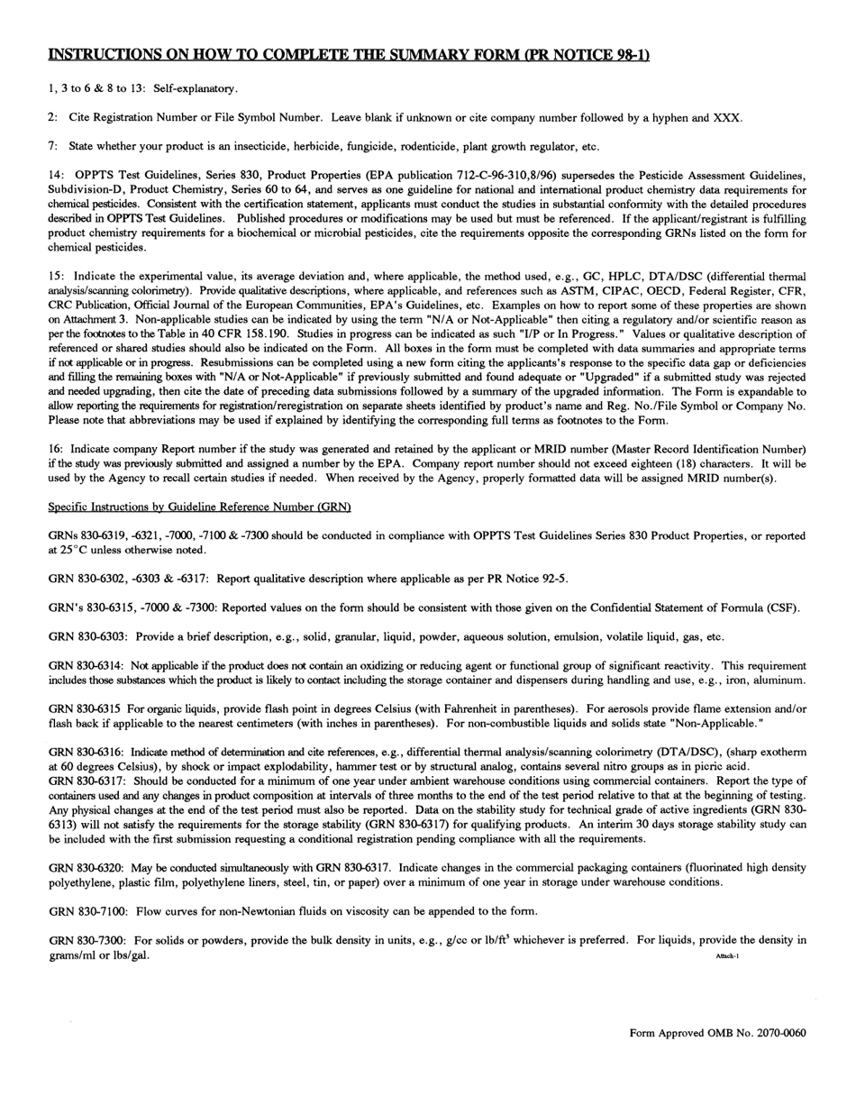 EPA Form 8570-36 Summary of the Physical / Chemical Properties, Page 2