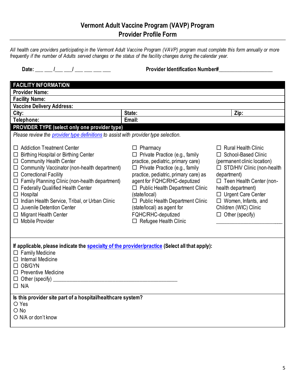 Vermont Adult Vaccine Program Provider Agreement - Vermont, Page 5