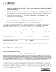 Vermont Immunization Registry Access and Confidentiality/Privilege Agreement/Medical Provider - Vermont, Page 2