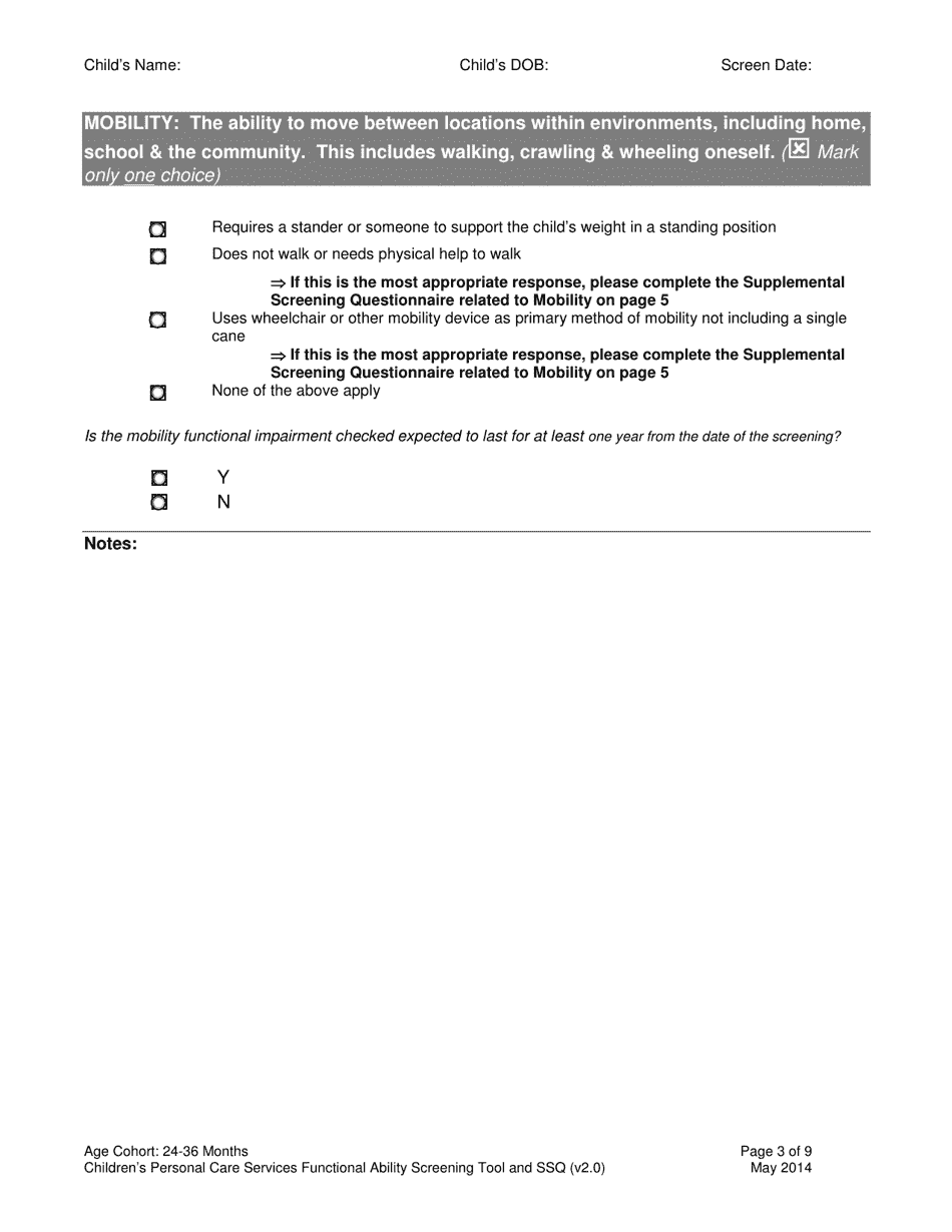 Childrens Personal Care Services Functional Ability Screening Tool and Ssq - Age Cohort: 24-36 Months - Vermont, Page 3