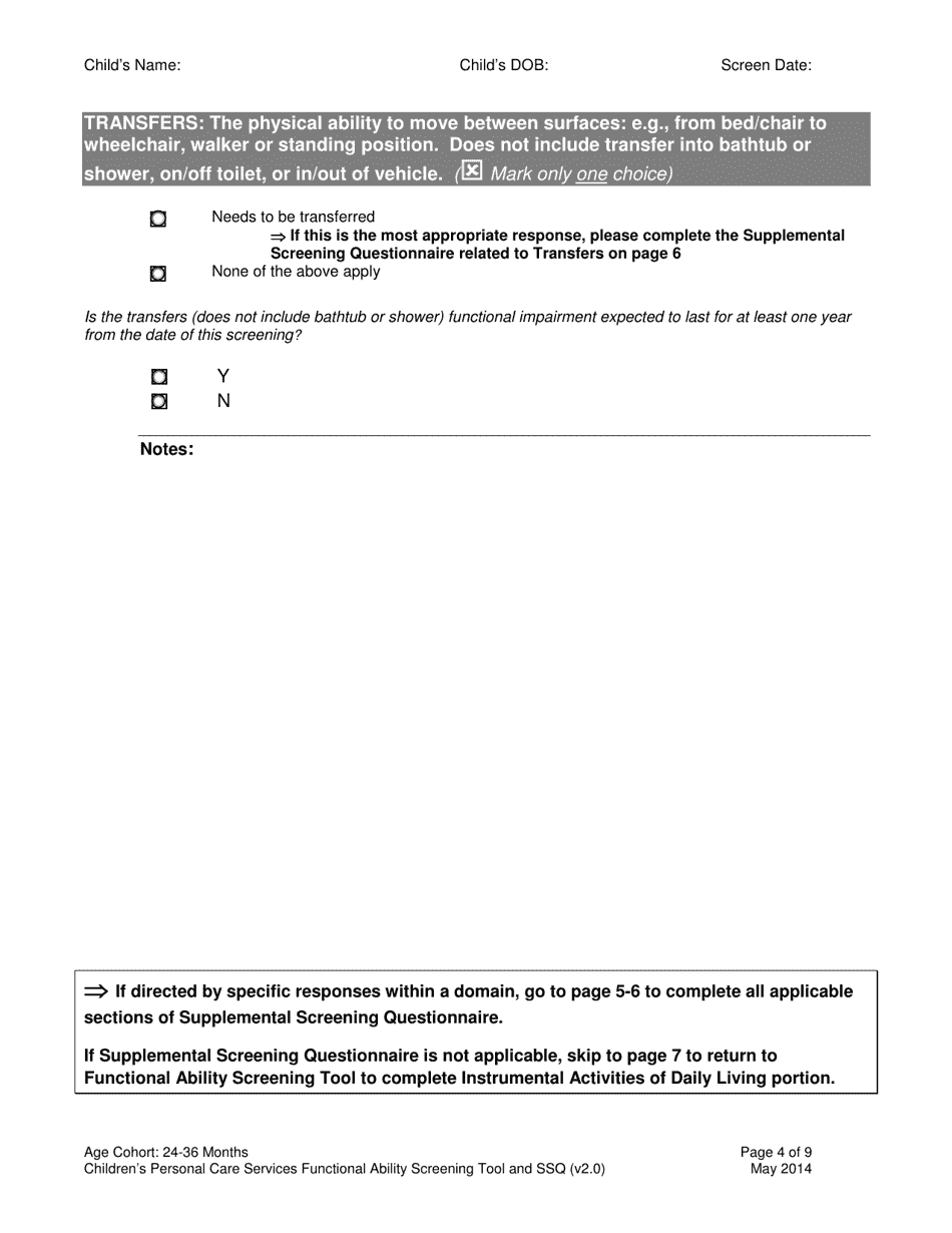 Childrens Personal Care Services Functional Ability Screening Tool and Ssq - Age Cohort: 24-36 Months - Vermont, Page 4