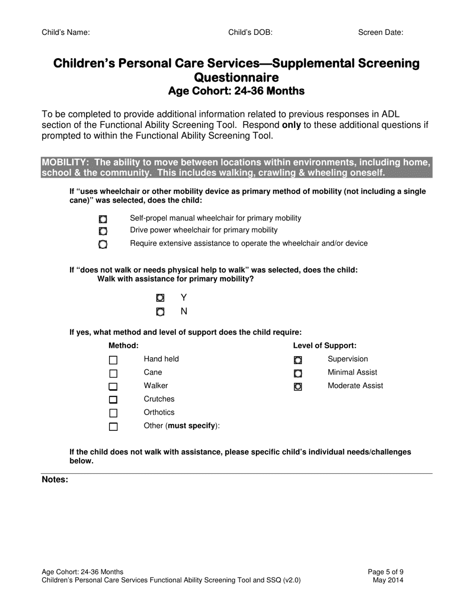 Childrens Personal Care Services Functional Ability Screening Tool and Ssq - Age Cohort: 24-36 Months - Vermont, Page 5