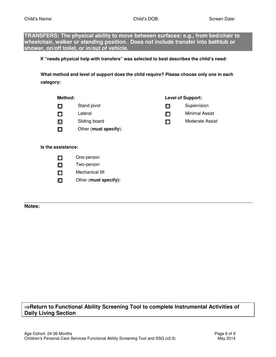 Childrens Personal Care Services Functional Ability Screening Tool and Ssq - Age Cohort: 24-36 Months - Vermont, Page 6
