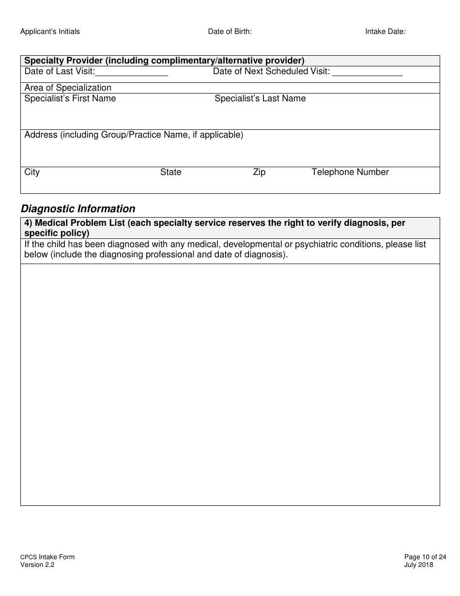 Childrens Personal Care Services Intake Form - Vermont, Page 10