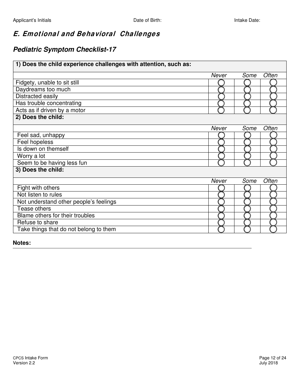 Childrens Personal Care Services Intake Form - Vermont, Page 12