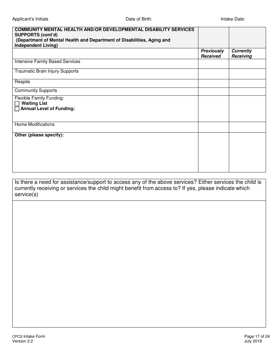 Childrens Personal Care Services Intake Form - Vermont, Page 17