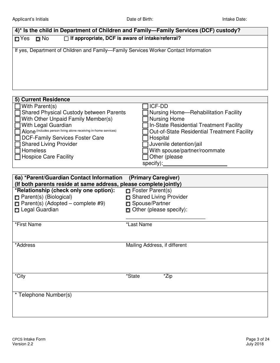 Childrens Personal Care Services Intake Form - Vermont, Page 3