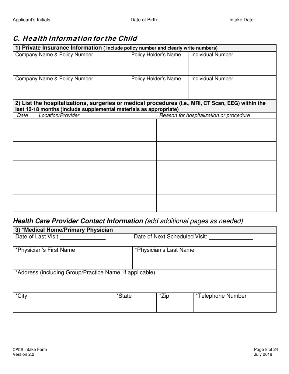 Childrens Personal Care Services Intake Form - Vermont, Page 8