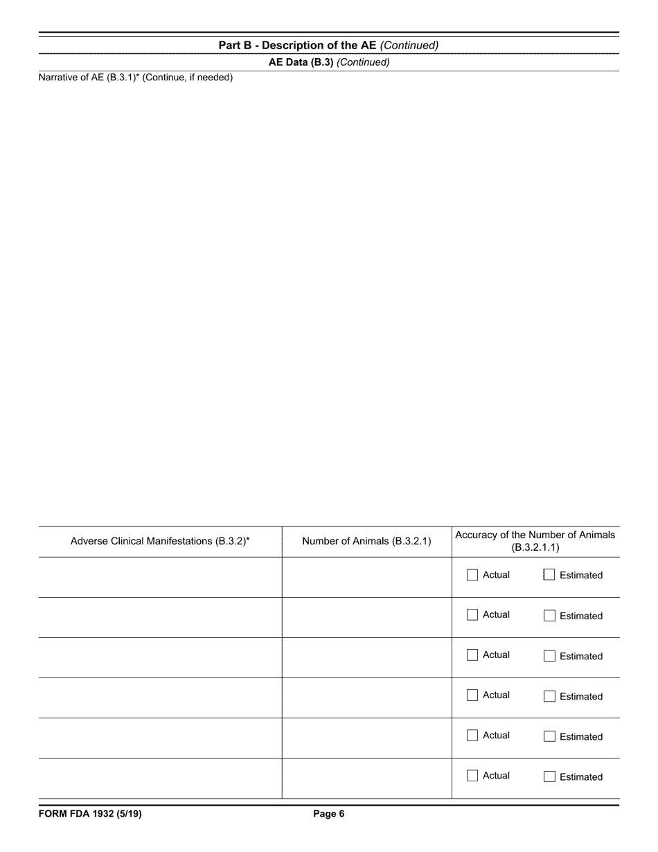 Form FDA1932 Veterinary Adverse Drug Reaction, Lack of Effectiveness, Product Defect Report, Page 6