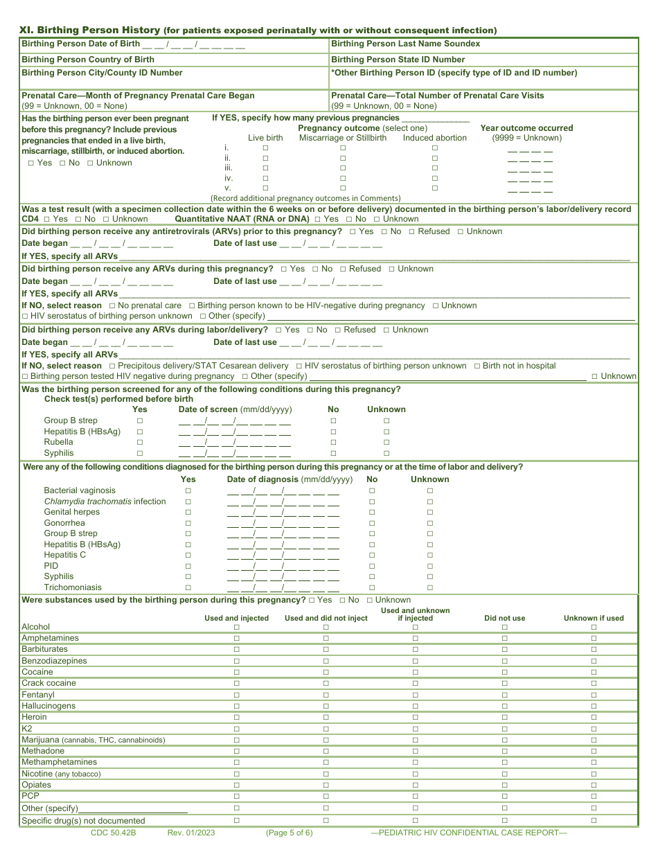 Form CDC50.42B Pediatric HIV Confidential Case Report Form (Patients Aged 13 Years at Time of Perinatal Exposure or Patients Aged 13 Years at Time of Diagnosis), Page 5
