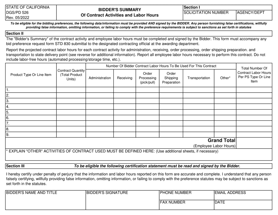 Form DGS/PD526 - Fill Out, Sign Online And Download Fillable PDF ...