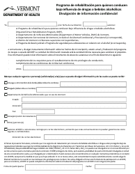 Document preview: Release of Confidential Information - Impaired Driver Rehabilitation Program - Vermont (English/Spanish)