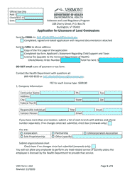 VDH Form L102 Application for Licensure of Lead Contractors - Vermont