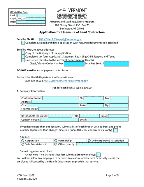 VDH Form L102  Printable Pdf